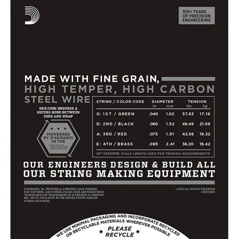 Струны для бас-гитары D'Addario ECB80 Chromes Flatwound Super Light 40/95