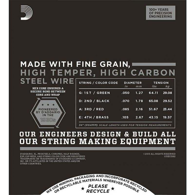 Струни для бас-гітари D'Addario ECB82 Chromes Flatwound Medium 50/105