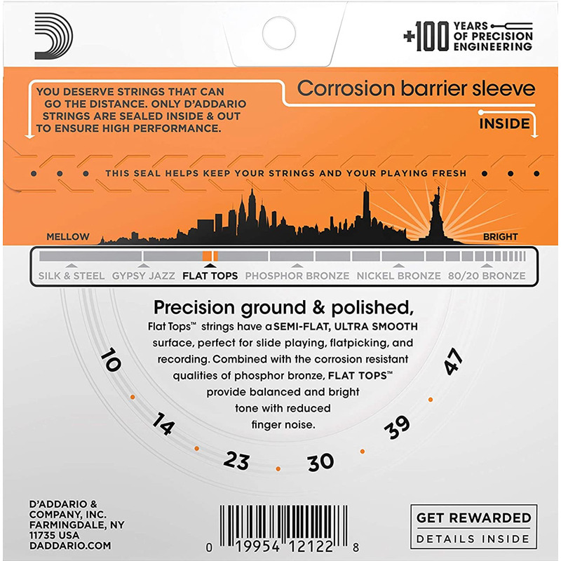 Струны для акустической гитары D'Addario EFT15 Phosphor Bronze Flat Tops Extra Light 10/47