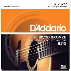 Струны для акустической гитары D'Addario EJ10 80/20 Bronze Extra Light 10/47