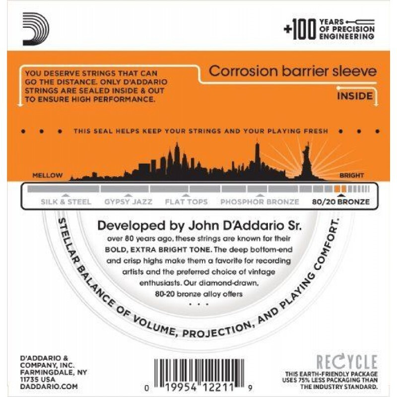Струны для акустической гитары D'Addario EJ10 80/20 Bronze Extra Light 10/47
