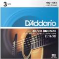 Струни для акустичної гітари 3 Sets D'Addario EJ11-3D 80/20 Bronze Light 12/53