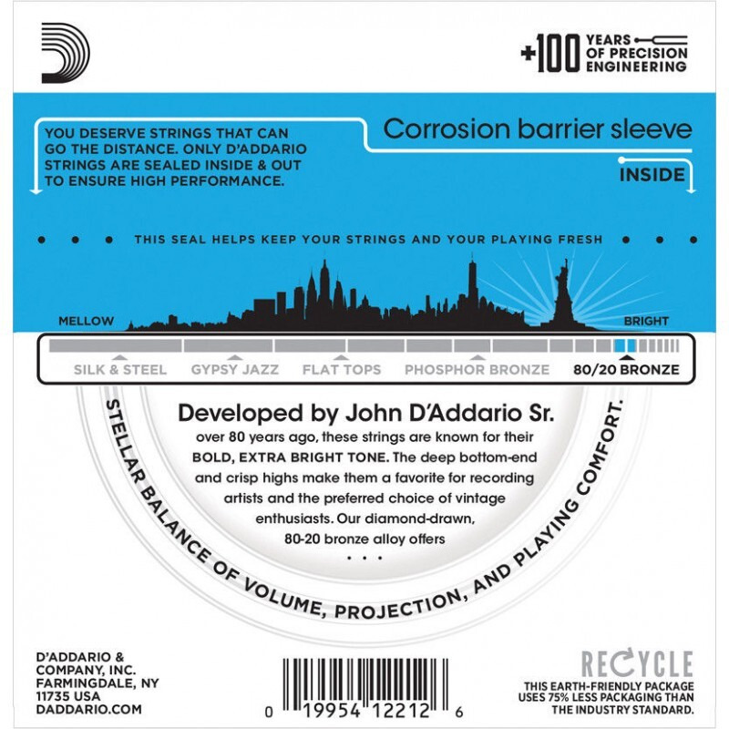Струни для акустичної гітари D'Addario EJ11 80/20 Bronze Light 12/53