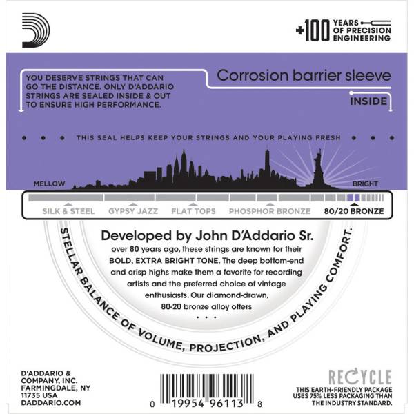 Струны для акустической гитары 3 Sets D'Addario EJ13-3D 80/20 Bronze Custom Light 11/52