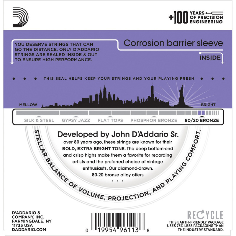 Струны для акустической гитары 3 Sets D'Addario EJ13-3D 80/20 Bronze Custom Light 11/52