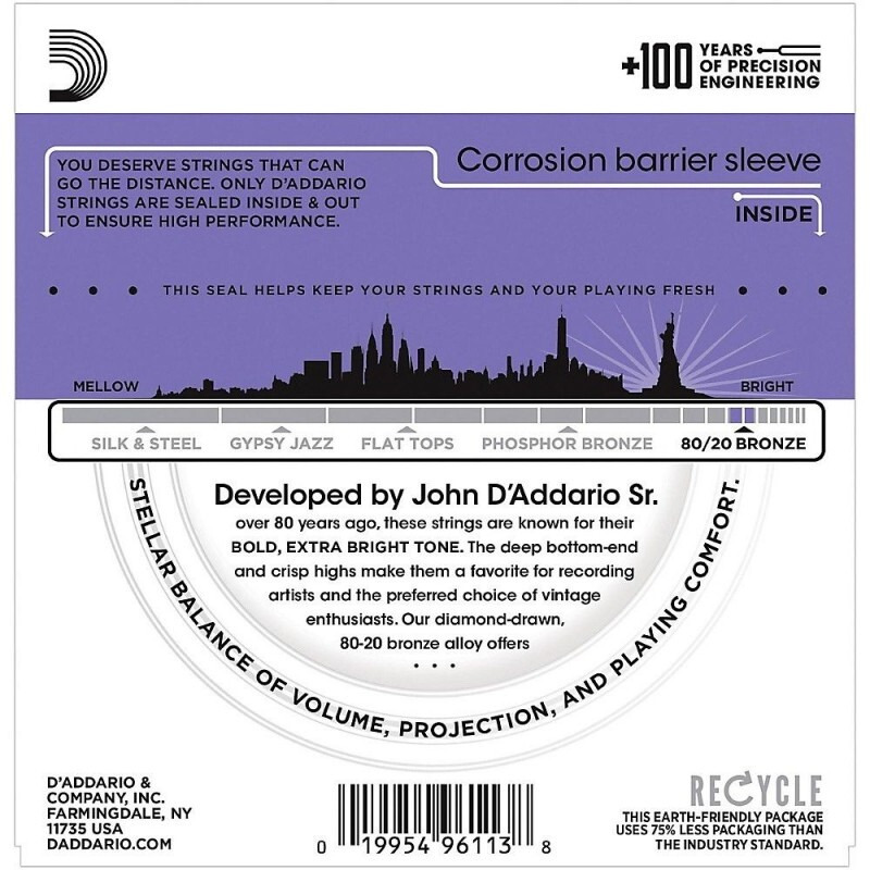Струны для акустической гитары D'Addario EJ13 80/20 Bronze Custom Light 11/52