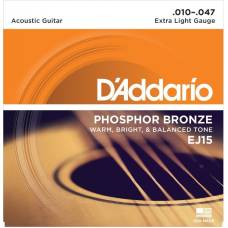 Струны для акустической гитары D'Addario EJ15 Phosphor Bronze Extra Light 10/47