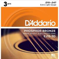 Струни для акустичної гітари 3 Sets D'Addario EJ15-3D Phosphor Bronze Extra Light 10/47