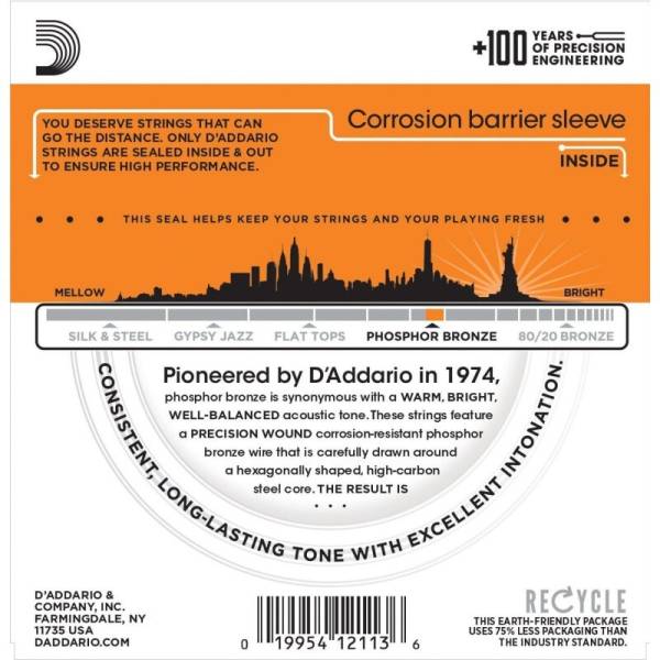 Струны для акустической гитары D'Addario EJ15 Phosphor Bronze Extra Light 10/47