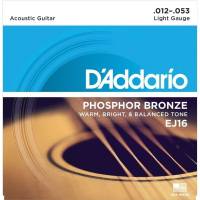 Струны для акустической гитары D'Addario EJ16 Phosphor Bronze Light 12/53