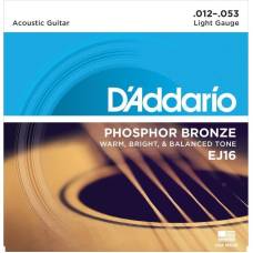 Струны для акустической гитары D'Addario EJ16 Phosphor Bronze Light 12/53