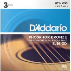 Струны для акустической гитары 3 Sets D'Addario EJ16-3D Phosphor Bronze Light 12/53