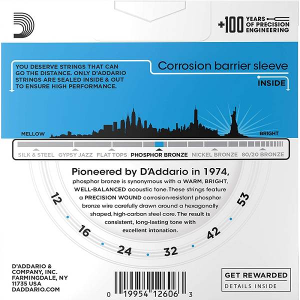 Струны для акустической гитары 3 Sets D'Addario EJ16-3D Phosphor Bronze Light 12/53
