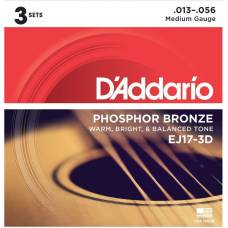 Струны для акустической гитары 3 Sets D'Addario EJ17-3D Phosphor Bronze Medium 13/56