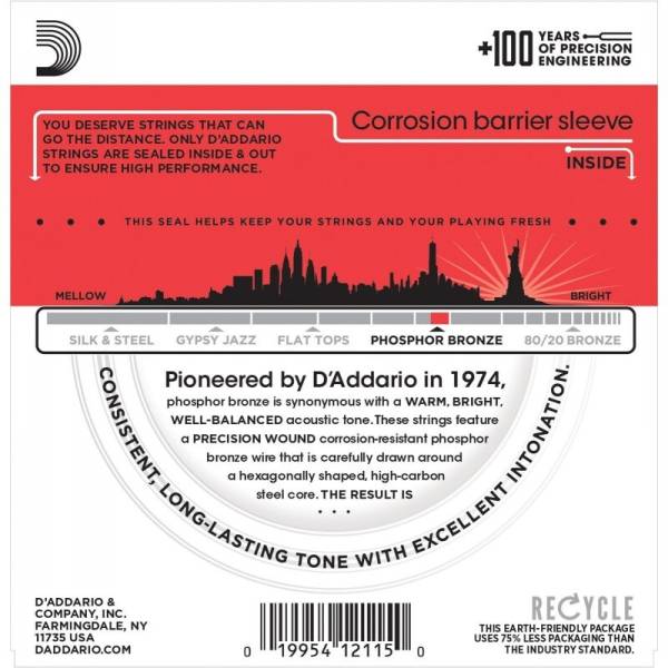 Струны для акустической гитары D'Addario EJ17 Phosphor Bronze Medium 13/56