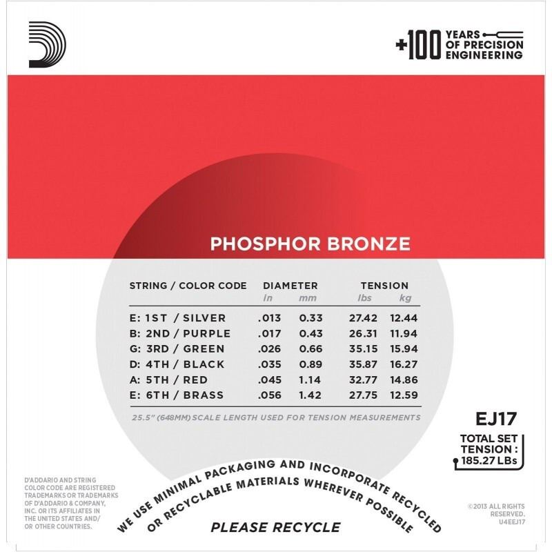 Струни для акустичної гітари D'Addario EJ17 Phosphor Bronze Medium 13/56