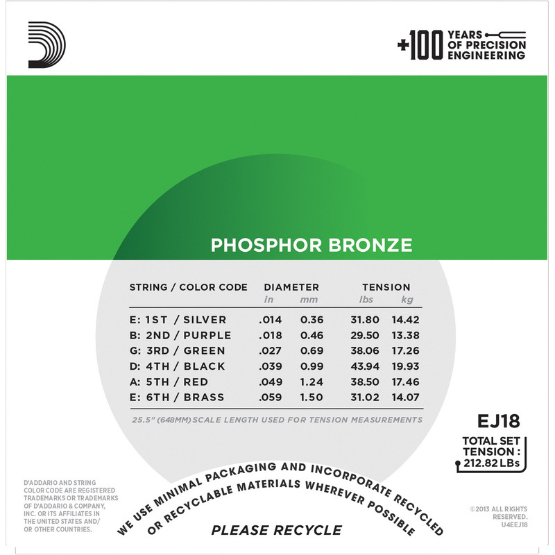 Струни для акустичної гітари D'Addario EJ18 Phosphor Bronze Heavy 14/59