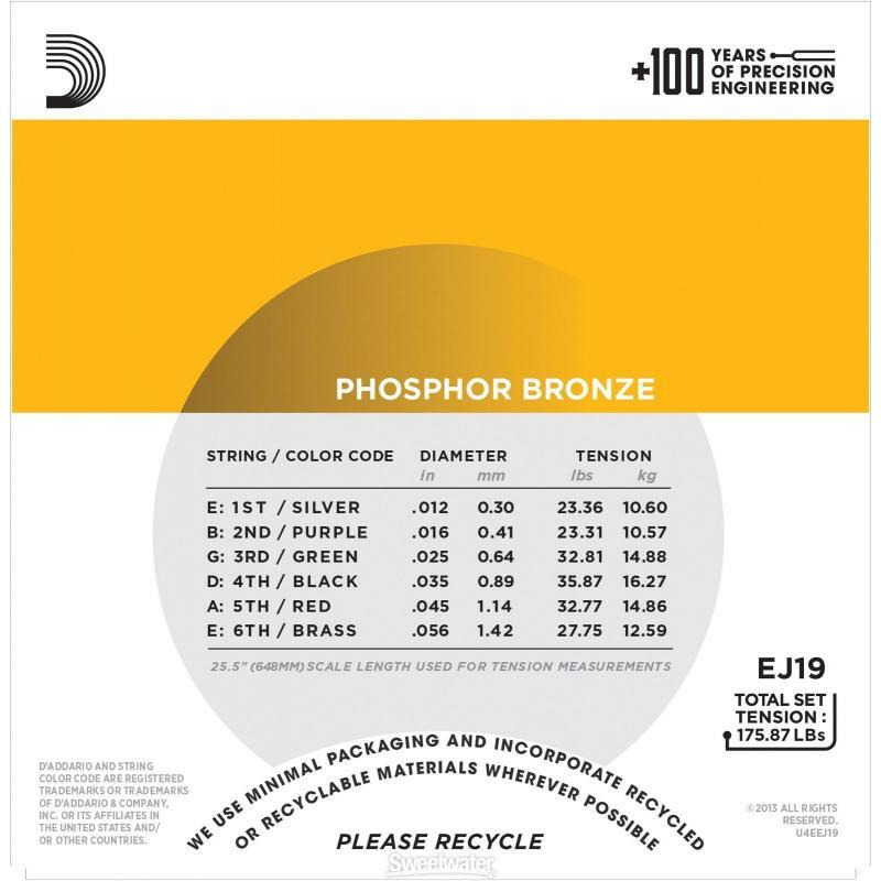 Струни для акустичної гітари D'Addario EJ19 Phosphor Bronze Light Top/Medium Bottom 12/56
