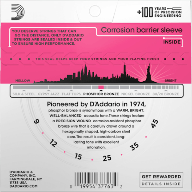Струны для акустической гитары D'Addario EJ23 Phosphor Bronze Super Light 9/45