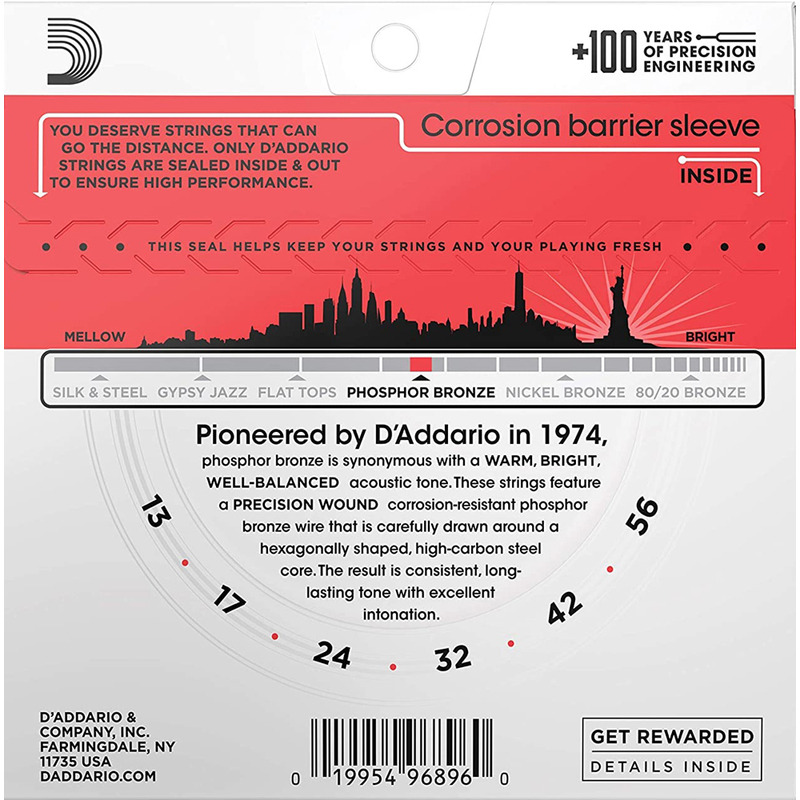 Струни для акустичної гітари D'Addario EJ24 Phosphor Bronze Medium 13/56