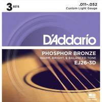 Струны для акустической гитары 3 Sets D'Addario EJ26-3D Phosphor Bronze Custom Light 11/52