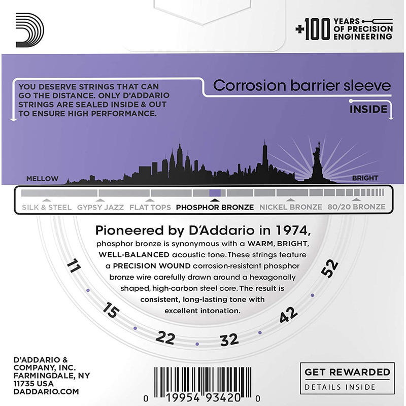 Струни для акустичної гітари 3 Sets D'Addario EJ26-3D Phosphor Bronze Custom Light 11/52