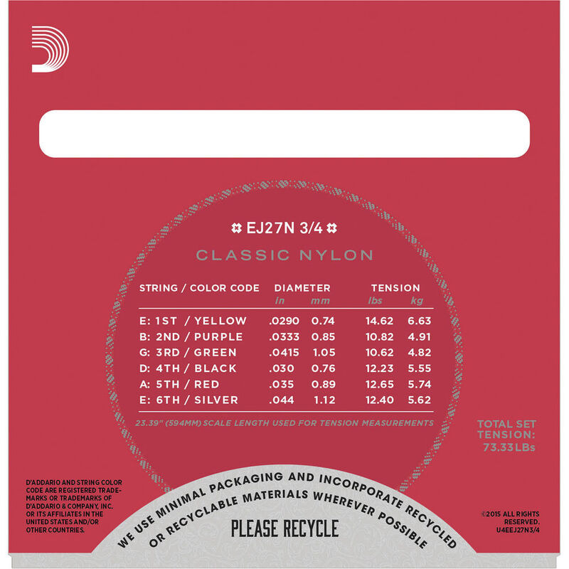 Струны для классической гитары D'Addario EJ27N 3/4 Student Nylon Normal Tension