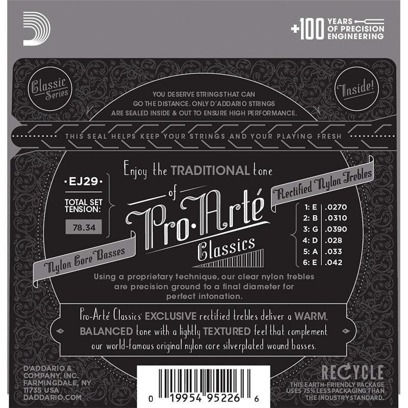 Струни для класичної гітари D'Addario EJ29 Rectified Trebles Moderate Tension