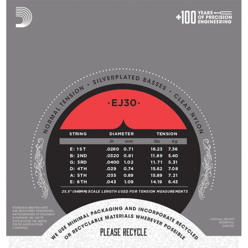 Струни для класичної гітари D'Addario EJ30 Rectified Trebles Normal Tension