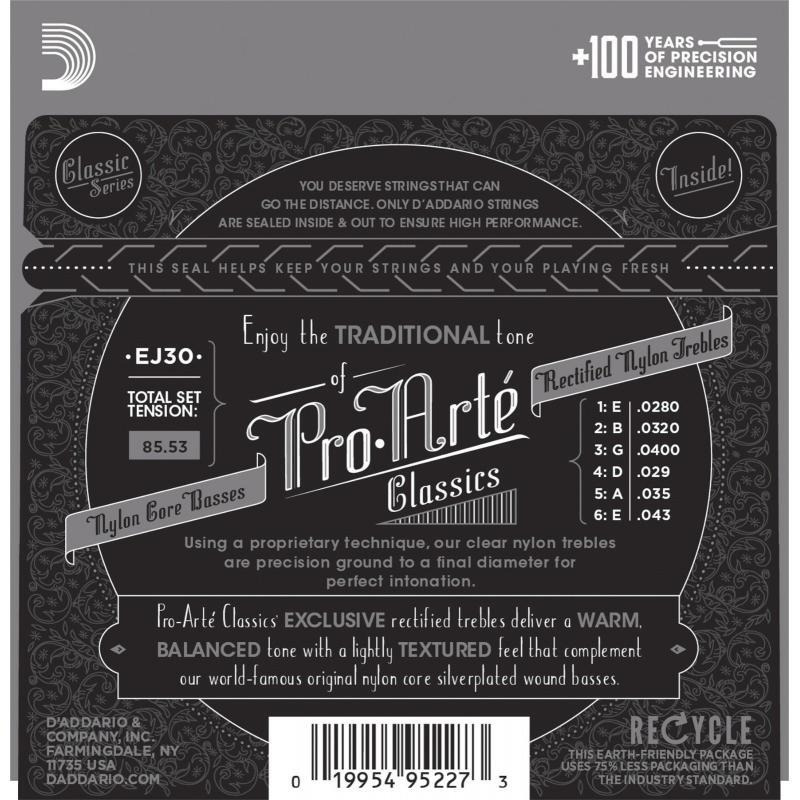 Струни для класичної гітари D'Addario EJ30 Rectified Trebles Normal Tension