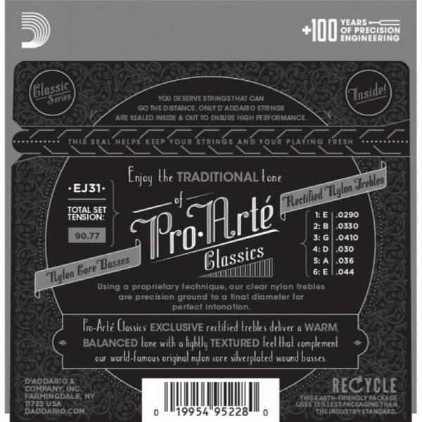 Струны для классической гитары D'Addario EJ31 Rectified Trebles Hard Tension