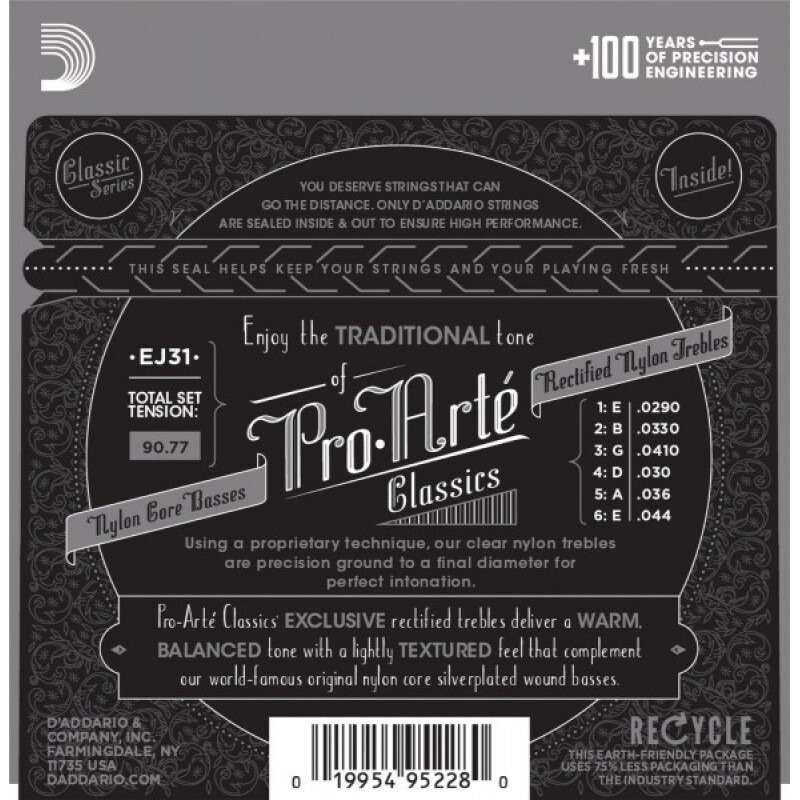 Струни для класичної гітари D'Addario EJ31 Rectified Trebles Hard Tension
