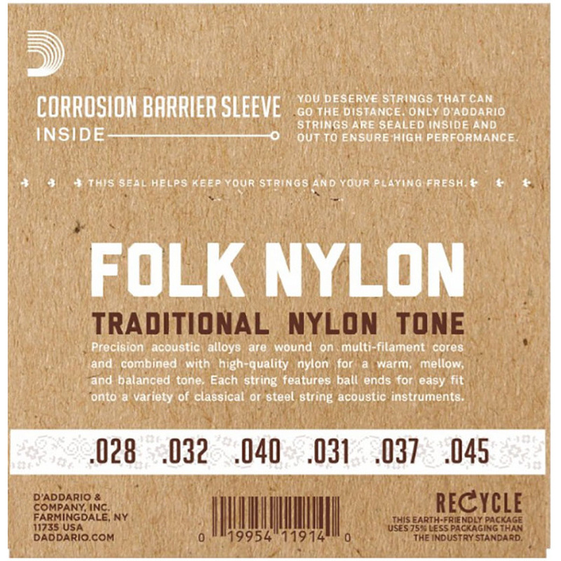 Струны для классической гитары D'Addario EJ32C Folk Nylon Ball End Silver Wound Clear Treble 28/45