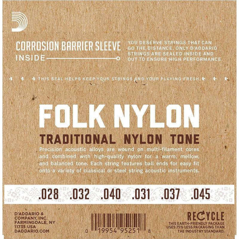 Струни для класичної гітари D'Addario EJ33 Folk Ball End 80/20 Bronze/Clear Nylon Trebles