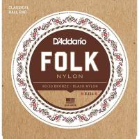 Струны для классической гитары D'Addario EJ34 Folk Ball End 80/20 Bronze/Black Nylon Trebles