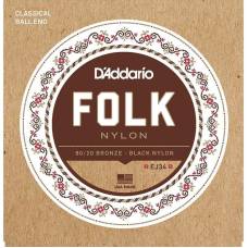 Струны для классической гитары D'Addario EJ34 Folk Ball End 80/20 Bronze/Black Nylon Trebles