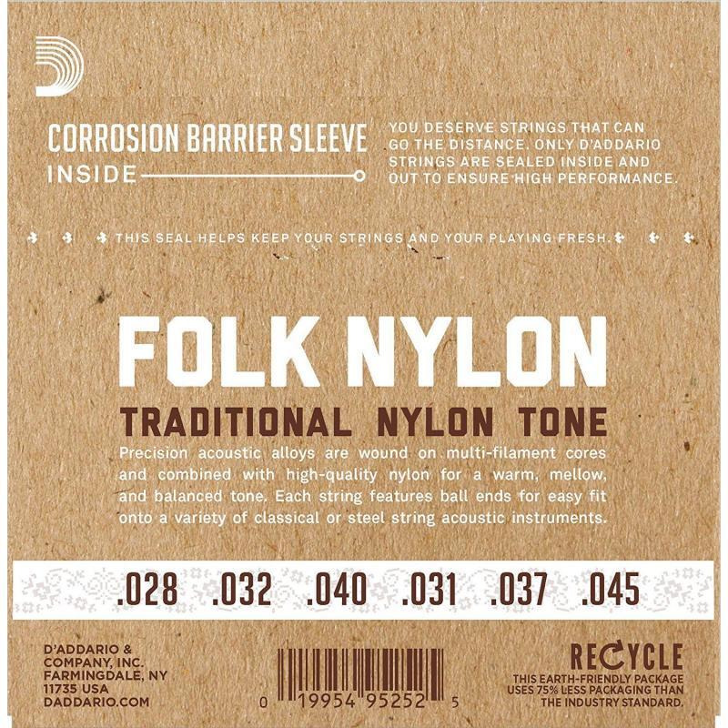 Струни для класичної гітари D'Addario EJ34 Folk Ball End 80/20 Bronze/Black Nylon Trebles