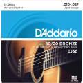 Струны для акустической гитары D'Addario EJ36 80/20 Bronze Extra Light 12-Strings 10/47