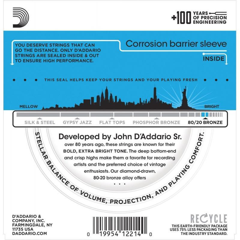 Струни для акустичної гітари D'Addario EJ36 80/20 Bronze Extra Light 12-Strings 10/47