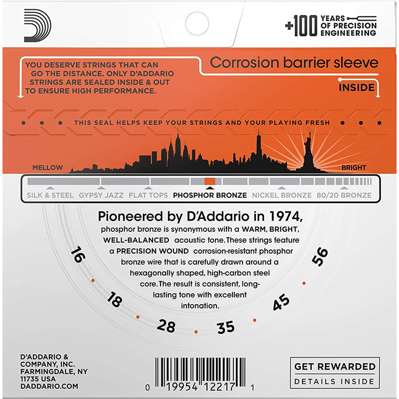 Струни для акустичної гітари D'Addario EJ42 Phosphor Bronze Medium Resophonic 16/56