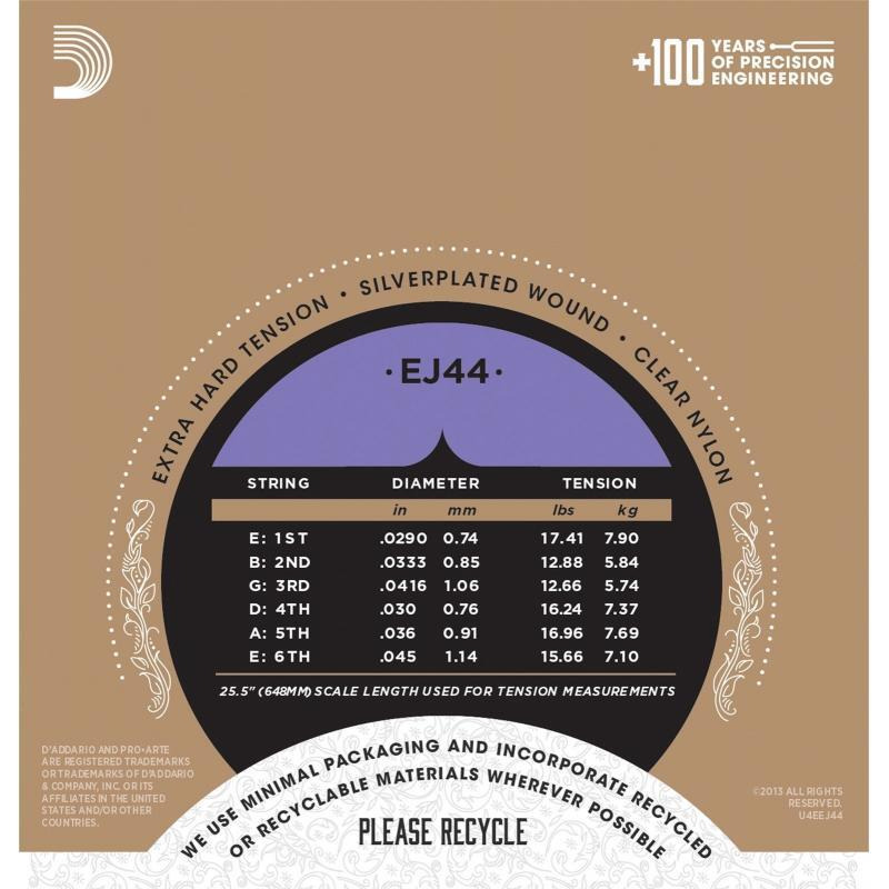 Струни для класичної гітари D'Addario EJ44 Silverplated Wound Nylon Extra Hard Tension