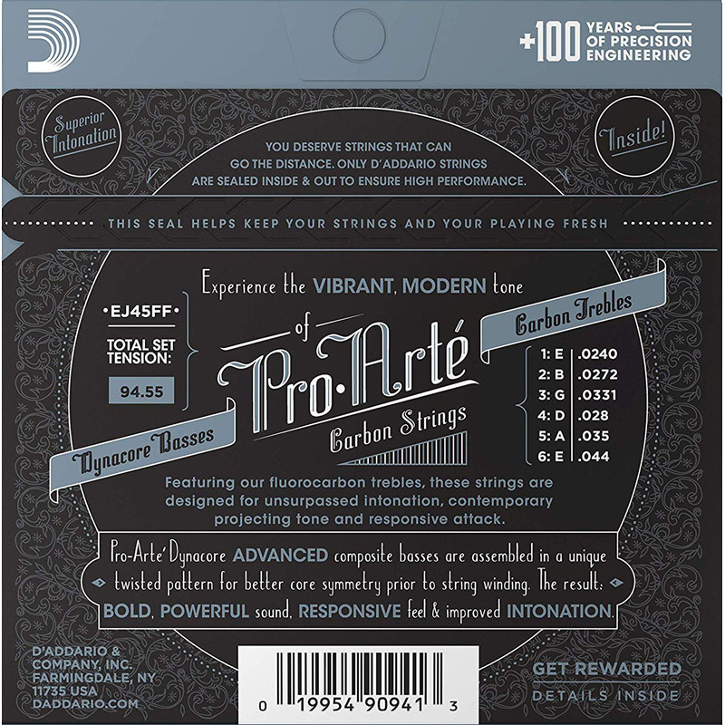 Струны для классической гитары D'Addario EJ45FF Carbon Normal Tension