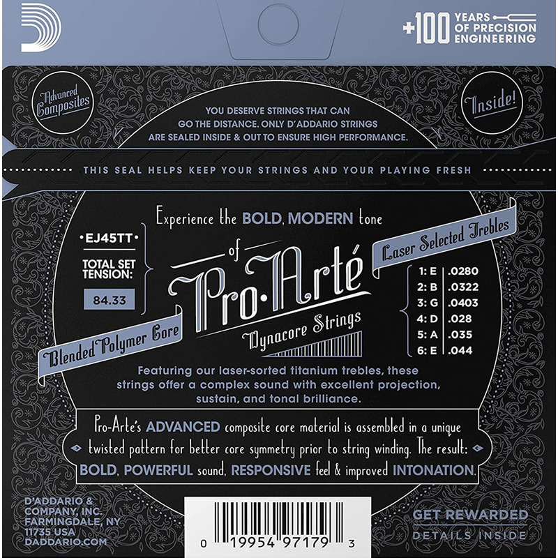 Струны для классической гитары D'Addario EJ45TT Silverplated Wound Titanium Nylon Normal Tension