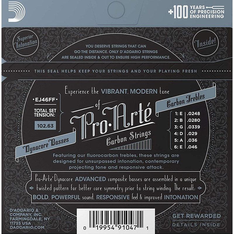 Струни для класичної гітари D'Addario EJ46FF Silverplated Wound Fluоrocarbon Hard Tension