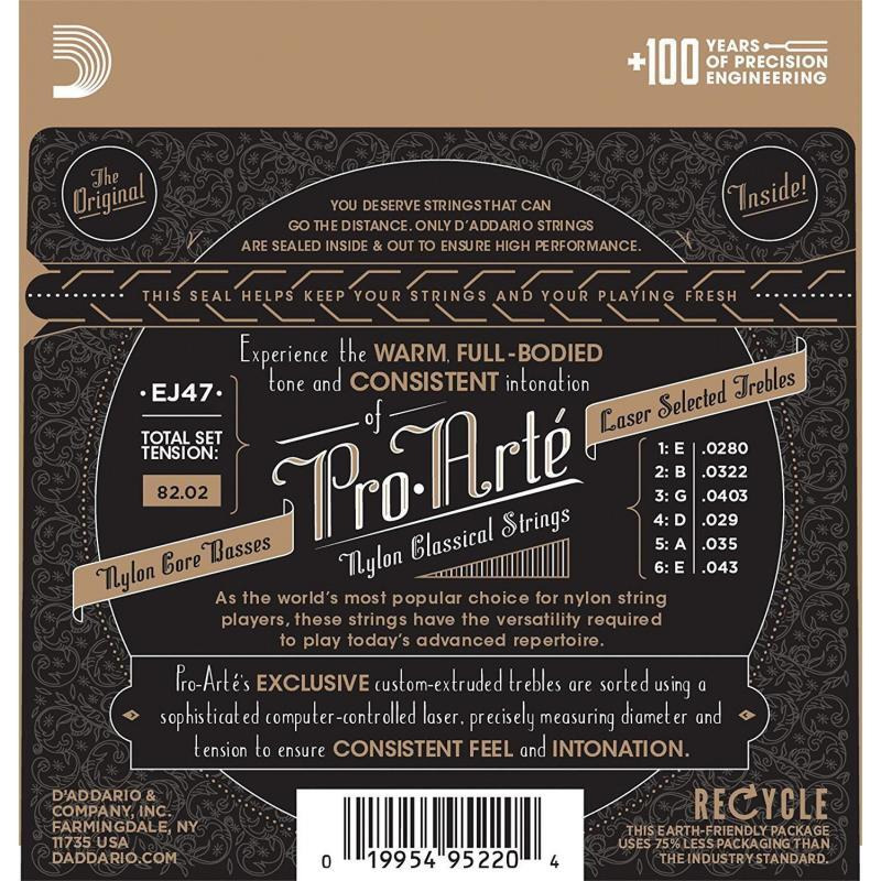 Струны для классической гитары D'Addario EJ47 80/20 Bronze Wound Nylon Normal Tension