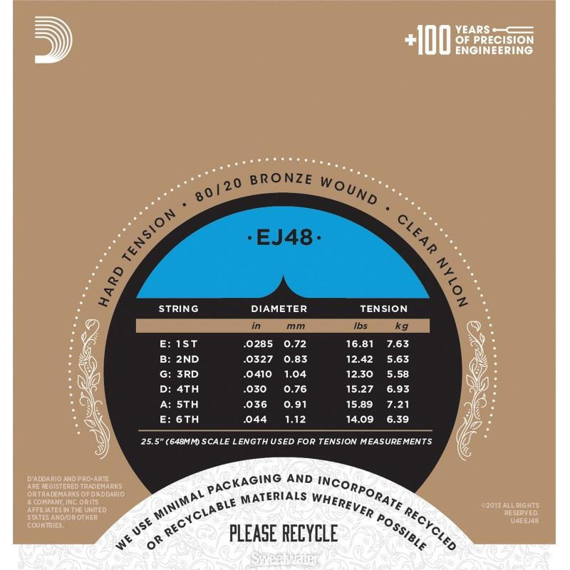 Струни для класичної гітари D'Addario EJ48 80/20 Bronze Wound Nylon Hard Tension