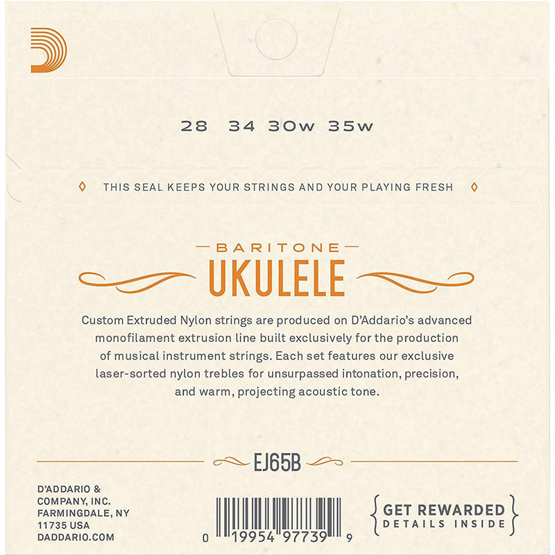 Струни для укулеле D'Addario EJ65B Clear Nylon Baritone 28/35