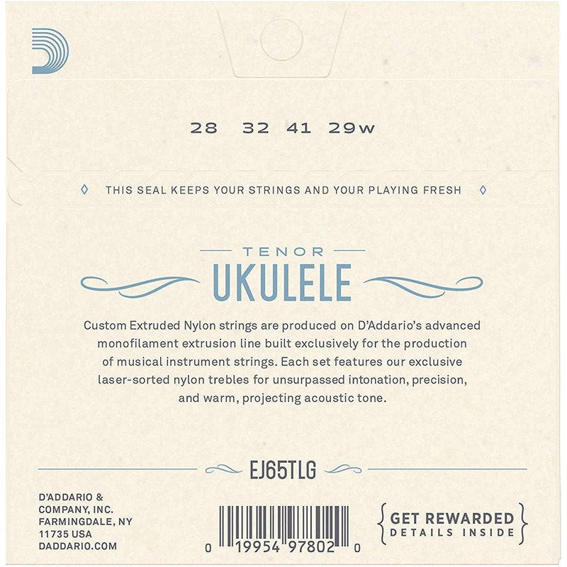 Струны для укулеле D'Addario EJ65TLG Clear Nylon Tenor 28/29