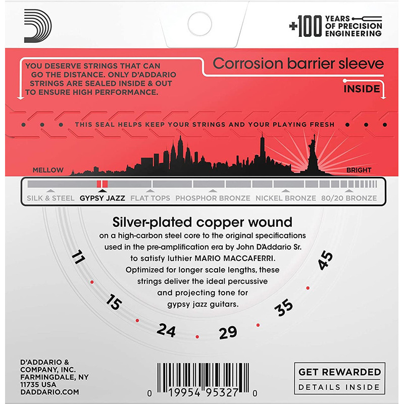 Струни для акустичної гітари D'Addario EJ83M Silverplated Wound Medium Gypsy Jazz 11/45