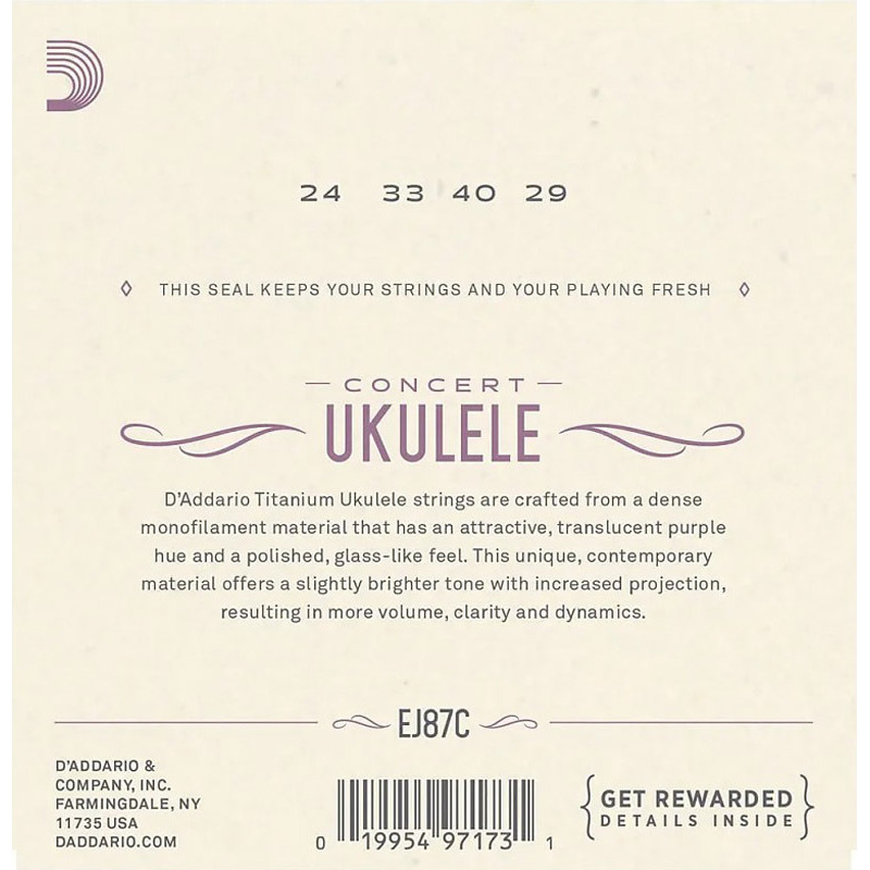 Струны для укулеле D'Addario EJ87C Titamium Concert 24/29